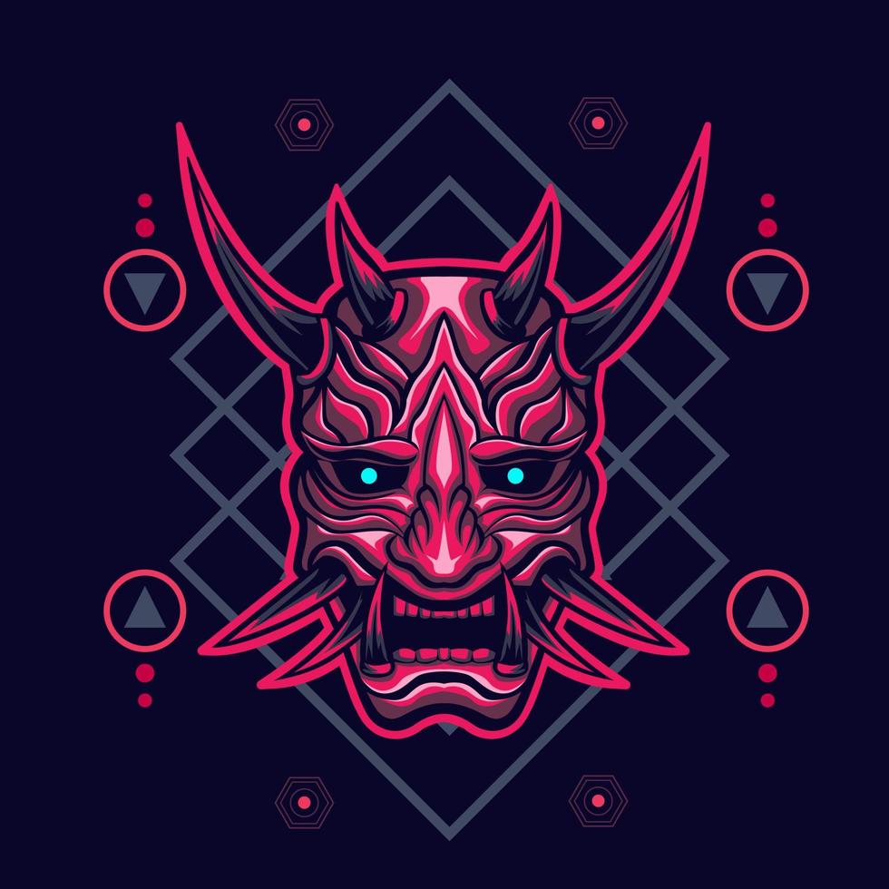 Oni mask japan with sacred geometry background vector