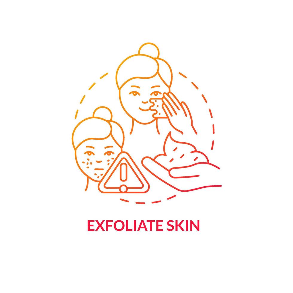 Exfoliate skin red gradient concept icon. Beauty and health procedure. Skincare routine tip abstract idea thin line illustration. Isolated outline drawing. Roboto-Medium, Myriad Pro-Bold fonts used vector