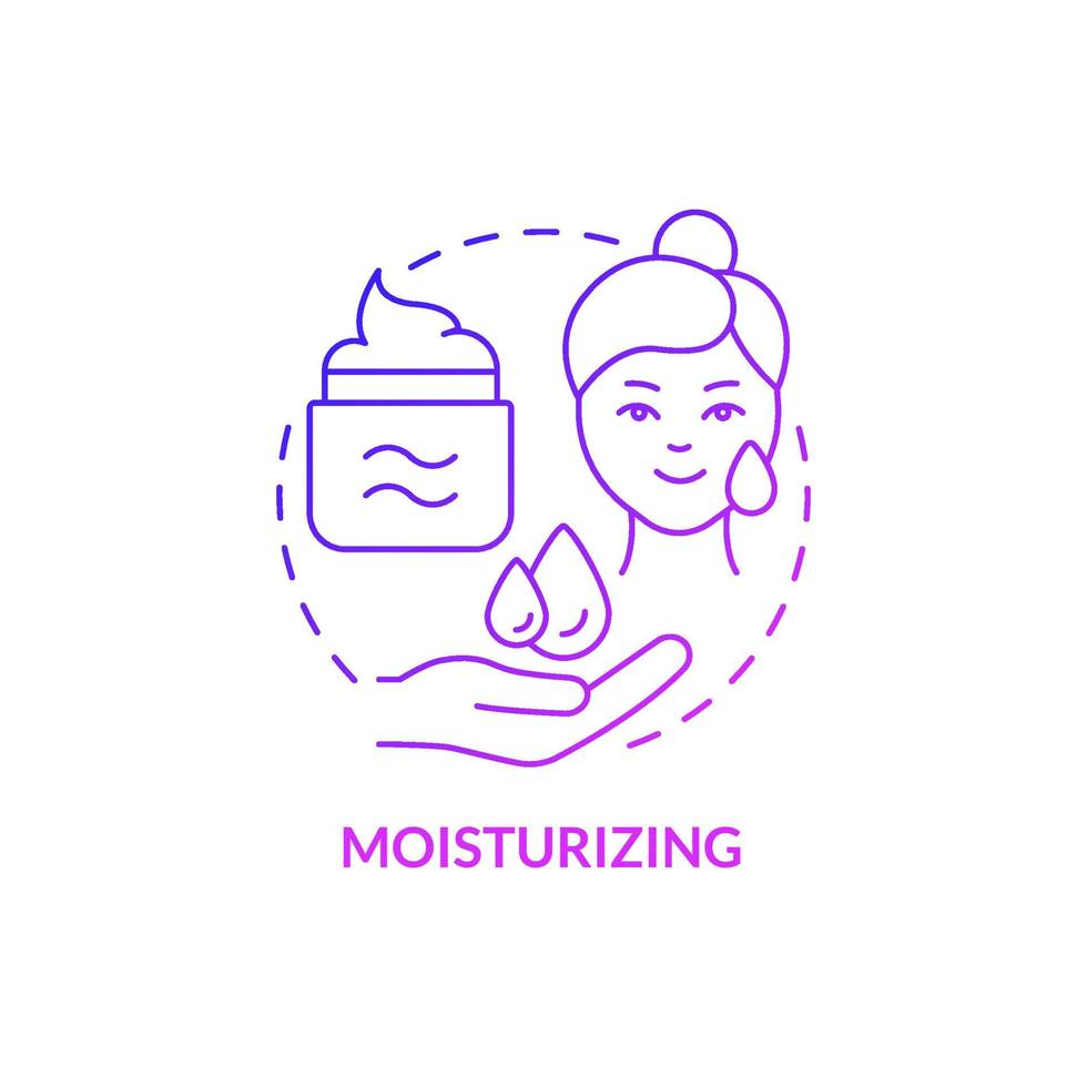 Moisturizing purple gradient concept icon. Keep skin hydrated. Skincare routine step abstract idea thin line illustration. Isolated outline drawing. Roboto-Medium, Myriad Pro-Bold fonts used vector