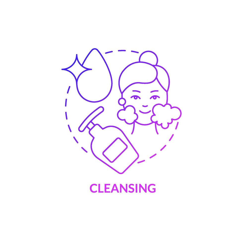 Cleansing purple gradient concept icon. Face wash procedure. Skincare routine abstract idea thin line illustration. Isolated outline drawing. Roboto-Medium, Myriad Pro-Bold fonts used vector