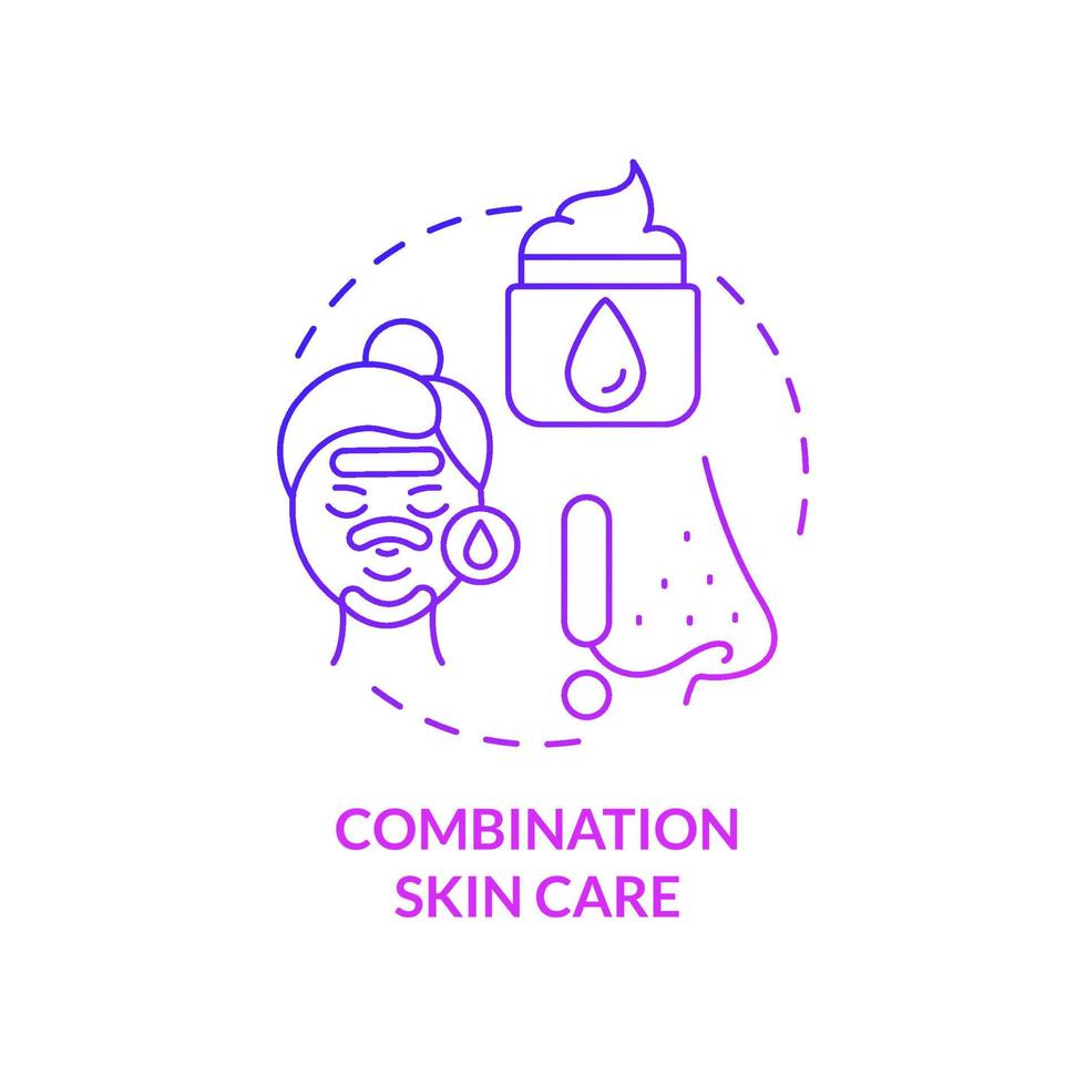 Combination skin care purple gradient concept icon. Choose right care. Everyday routine abstract idea thin line illustration. Isolated outline drawing. Roboto-Medium, Myriad Pro-Bold fonts used vector