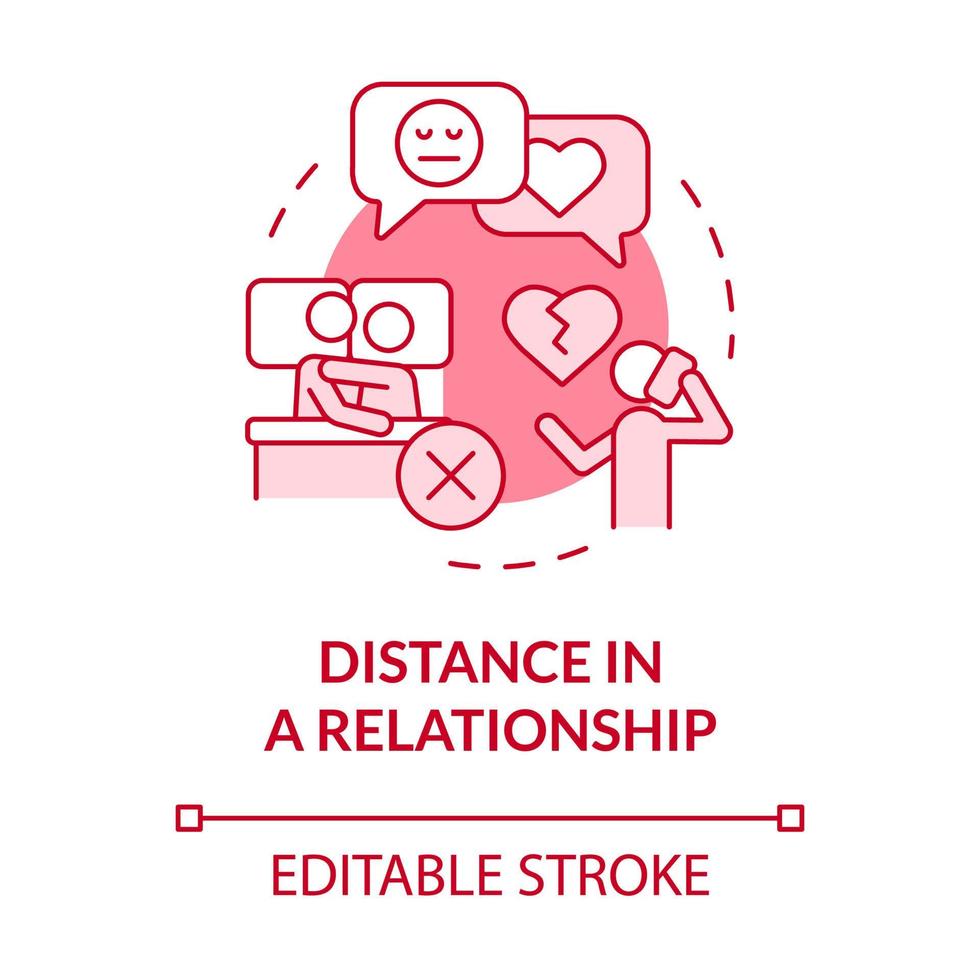 Distance in relationship pink concept icon. Couple issues. Divorce reason abstract idea thin line illustration. Isolated outline drawing. Editable stroke. Roboto-Medium, Myriad Pro-Bold fonts used vector
