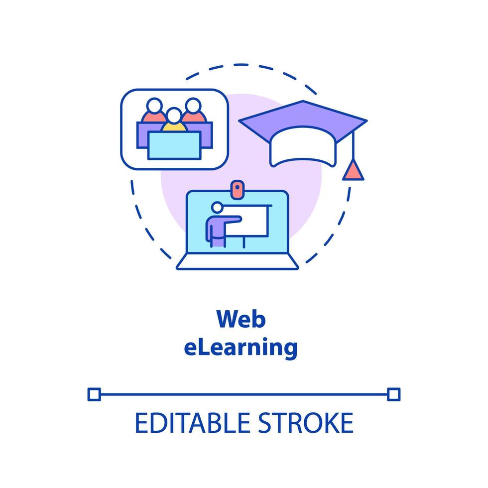 Web elearning concept icon. Distant education. Electronic classes abstract idea thin line illustration. Isolated outline drawing. Editable stroke. Roboto-Medium, Myriad Pro-Bold fonts used vector