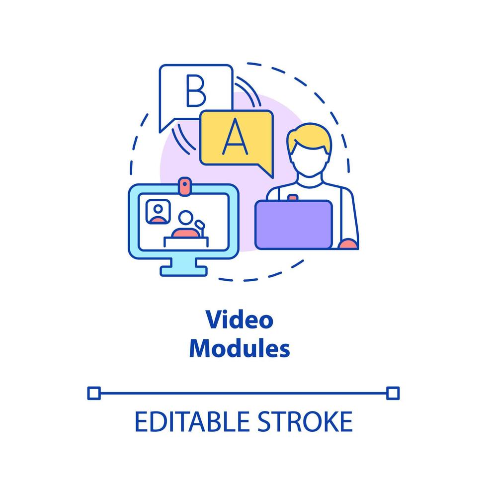 Video modules concept icon. Watch video instructions. Electronic learning abstract idea thin line illustration. Isolated outline drawing. Editable stroke. Roboto-Medium, Myriad Pro-Bold fonts used vector