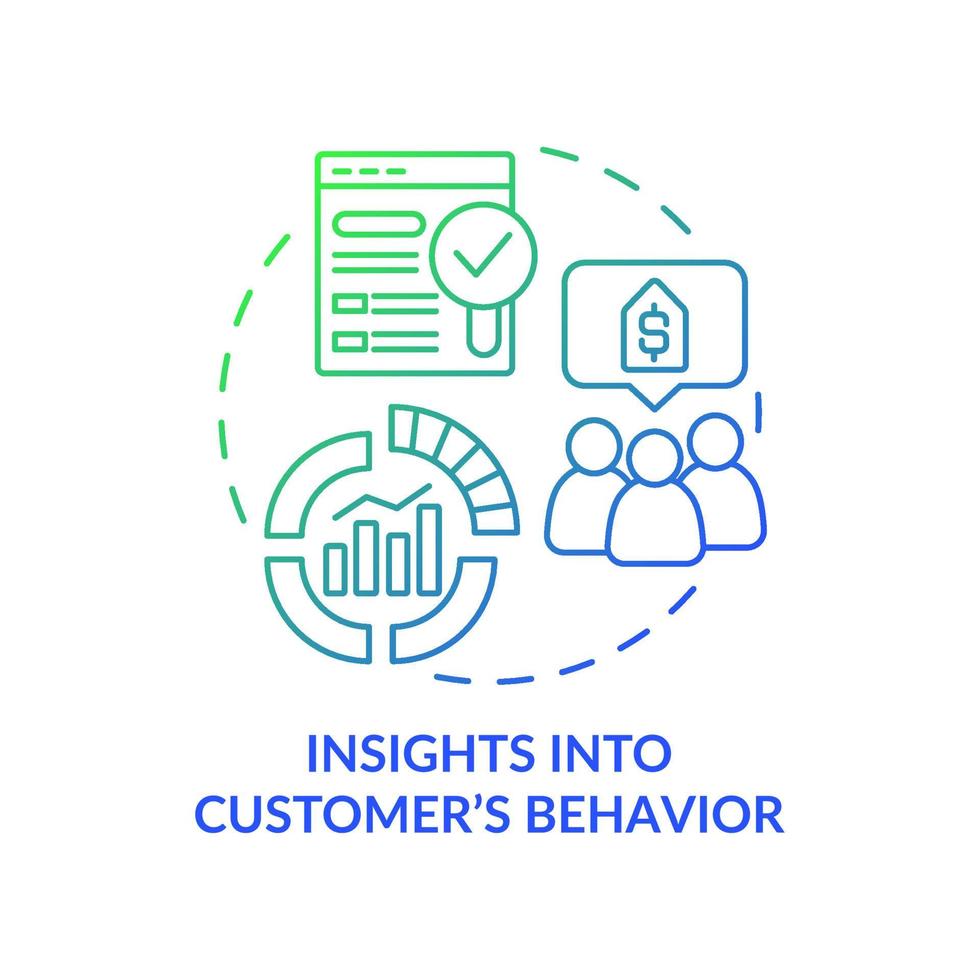 Insights into customer behavior green blue gradient concept icon. Evaluate behavioural pattern abstract idea thin line illustration. Isolated outline drawing. Roboto-Medium, Myriad Pro-Bold fonts used vector