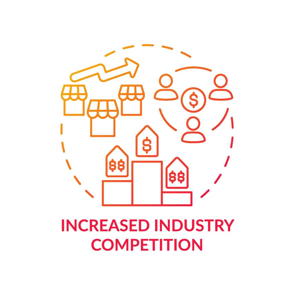 Increased industry competition red gradient concept icon. Competitiveness between companies abstract idea thin line illustration. Isolated outline drawing. Roboto-Medium, Myriad Pro-Bold fonts used vector