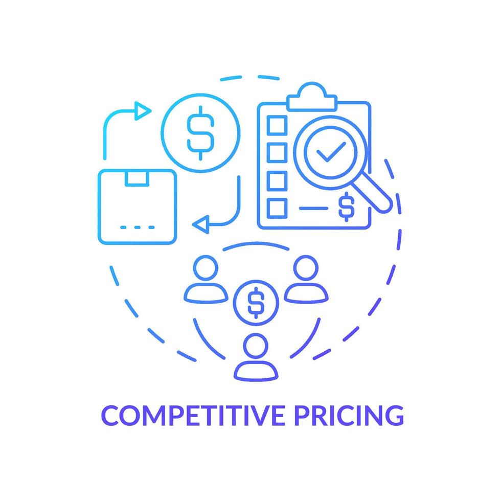Competitive pricing blue gradient concept icon. Establishing market prices for product abstract idea thin line illustration. Isolated outline drawing. Roboto-Medium, Myriad Pro-Bold fonts used vector