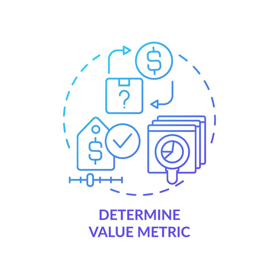 determinar el icono de concepto de gradiente azul métrico de valor. estrategia de precios idea abstracta ilustración de línea delgada. el rendimiento del negocio. dibujo de contorno aislado. roboto-medium, innumerables fuentes pro-bold utilizadas vector