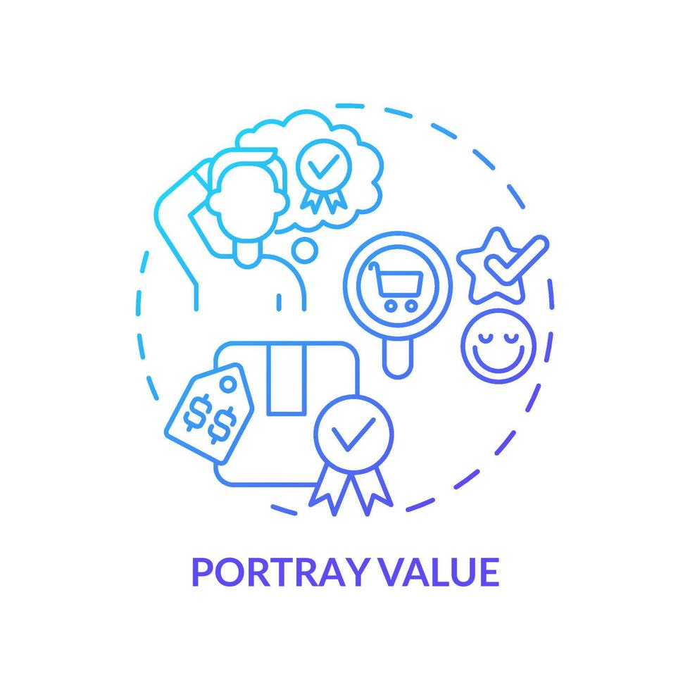 Portray value blue gradient concept icon. Smart pricing strategy abstract idea thin line illustration. Satisfying customer needs. Isolated outline drawing. Roboto-Medium, Myriad Pro-Bold fonts used vector