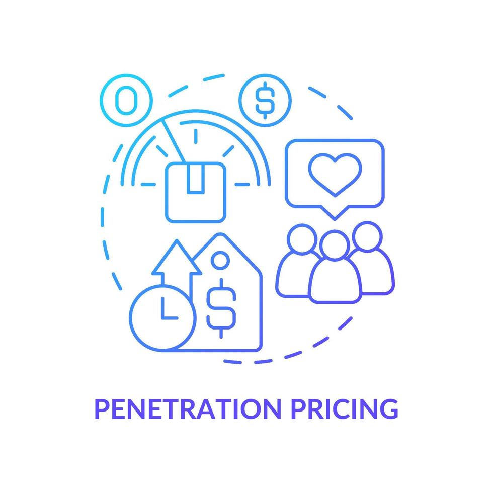 Penetration pricing blue gradient concept icon. Offering discounted price for new product abstract idea thin line illustration. Isolated outline drawing. Roboto-Medium, Myriad Pro-Bold fonts used vector