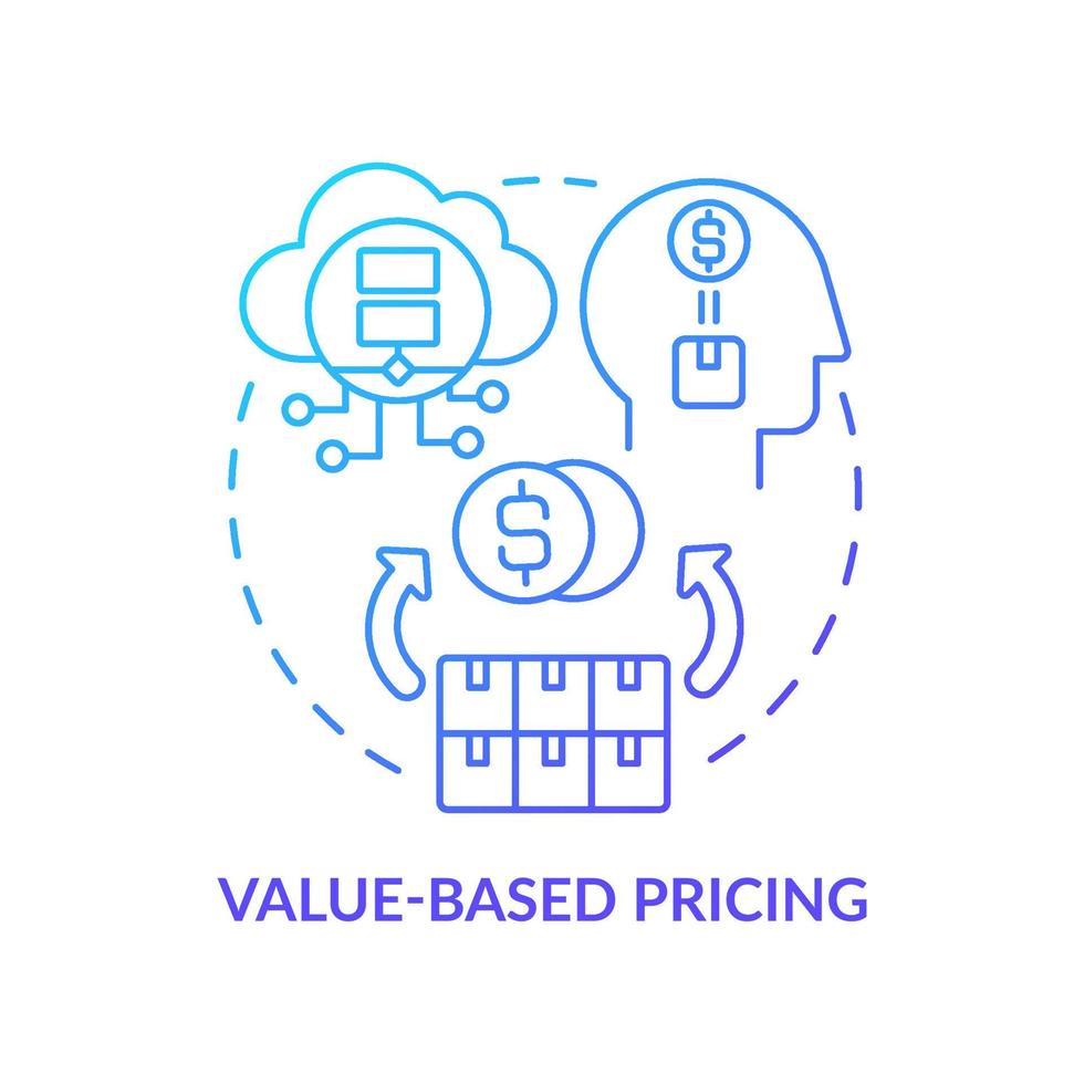 Value-based pricing blue gradient concept icon. Consumer assessment of product worth abstract idea thin line illustration. Isolated outline drawing. Roboto-Medium, Myriad Pro-Bold fonts used vector
