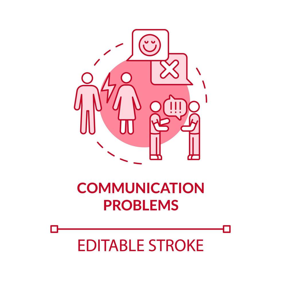 Communication problems pink concept icon. Relationship crisis. Divorce abstract idea thin line illustration. Isolated outline drawing. Editable stroke. Roboto-Medium, Myriad Pro-Bold fonts used vector
