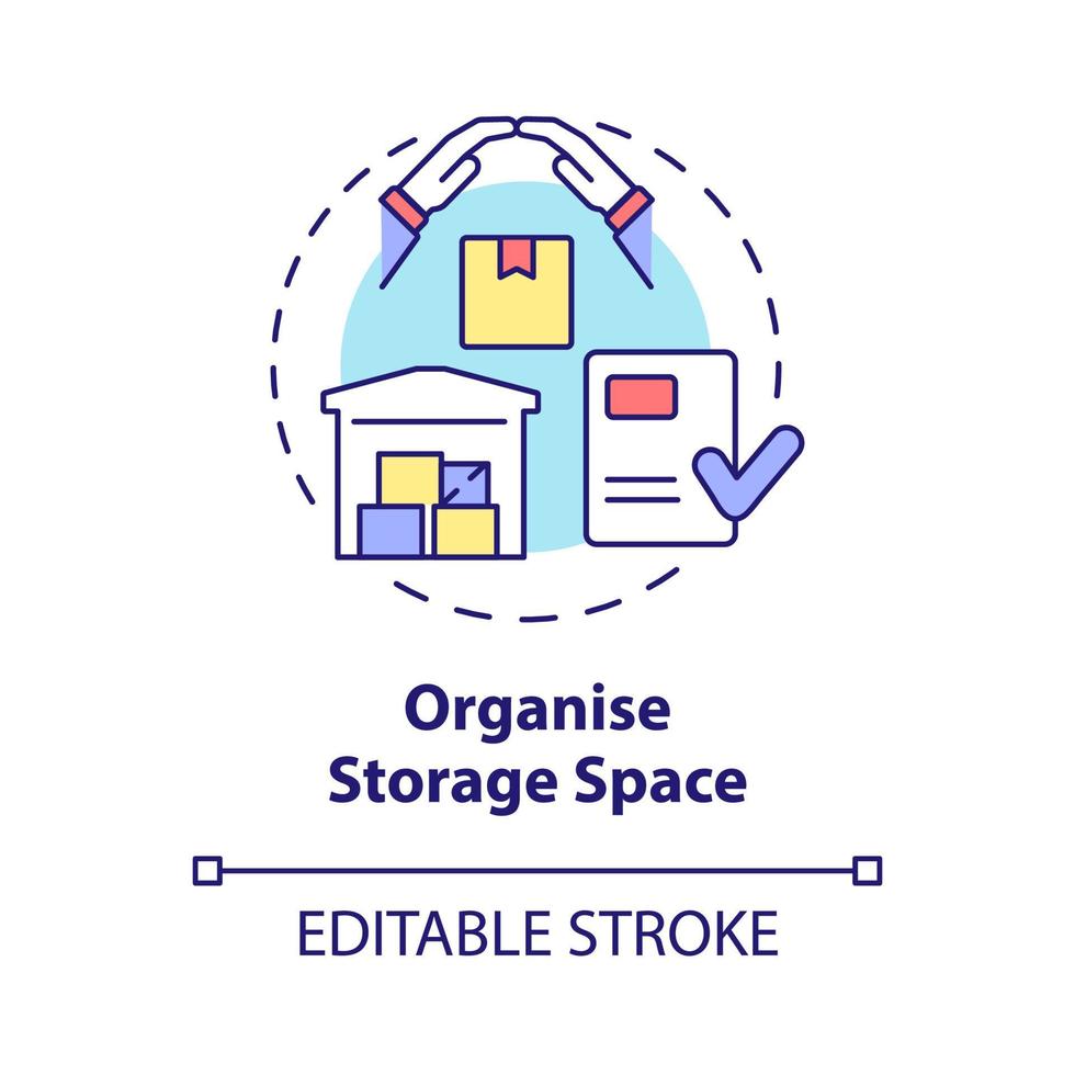 Organise storage space concept icon. Warehouse for delivery business abstract idea thin line illustration. Isolated outline drawing. Editable stroke. Roboto-Medium, Myriad Pro-Bold fonts used vector