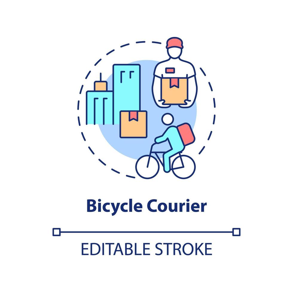 Bicycle courier concept icon. Eco friendly option. Starting delivery business abstract idea thin line illustration. Isolated outline drawing. Editable stroke. Roboto-Medium, Myriad Pro-Bold fonts used vector