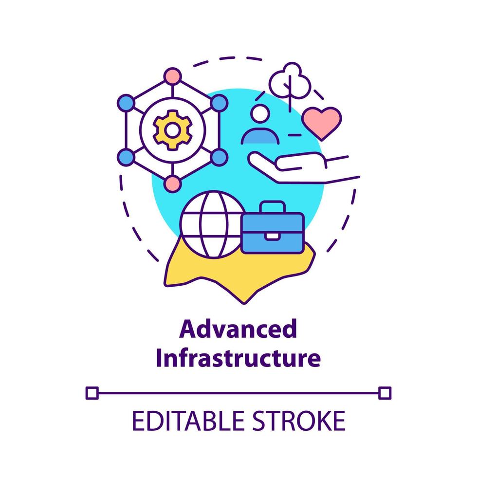 icono de concepto de infraestructura avanzada. mover negocios a asia idea abstracta ilustración de línea delgada. crecimiento laboral. dibujo de contorno aislado. trazo editable. roboto-medium, innumerables fuentes pro-bold utilizadas vector