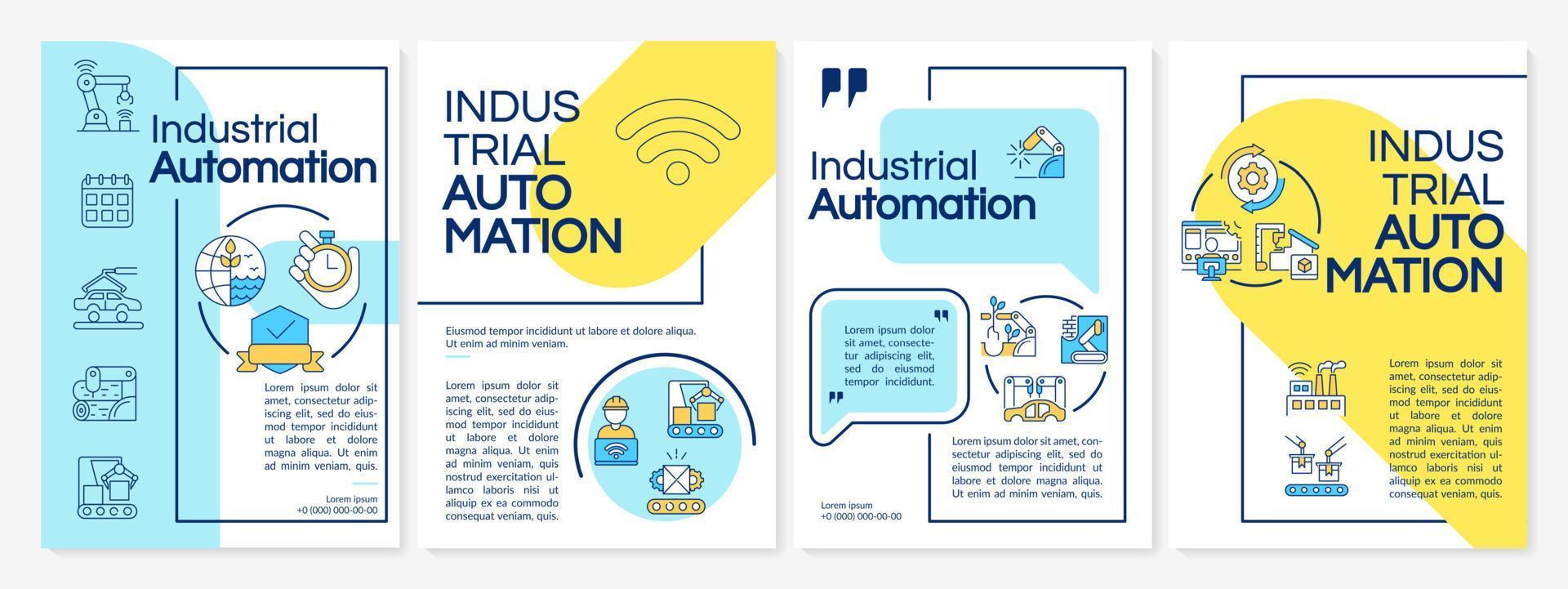 plantilla de folleto amarillo, azul de automatización industrial. diseño de impresión de folletos con iconos lineales. diseños vectoriales para presentación, informes anuales, anuncios. arial black, innumerables fuentes pro regulares utilizadas vector