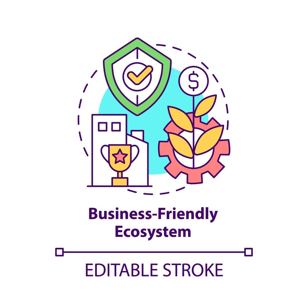 Business-friendly ecosystem concept icon. Singapore business environment abstract idea thin line illustration. Isolated outline drawing. Editable stroke. Roboto-Medium, Myriad Pro-Bold fonts used vector