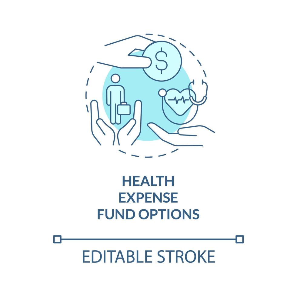 Health expense fund options turquoise concept icon. Company reimbursement abstract idea thin line illustration. Isolated outline drawing. Editable stroke. Roboto-Medium, Myriad Pro-Bold fonts used vector