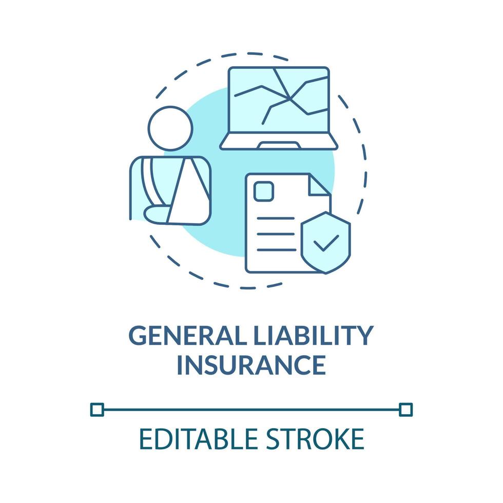 General liability insurance turquoise concept icon. Worker benefit abstract idea thin line illustration. Isolated outline drawing. Editable stroke. Roboto-Medium, Myriad Pro-Bold fonts used vector