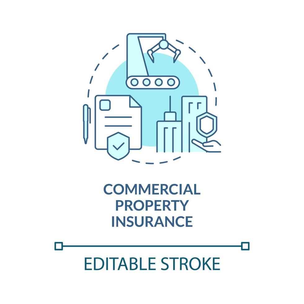 Commercial property insurance turquoise concept icon. Real estate abstract idea thin line illustration. Isolated outline drawing. Editable stroke. Roboto-Medium, Myriad Pro-Bold fonts used vector