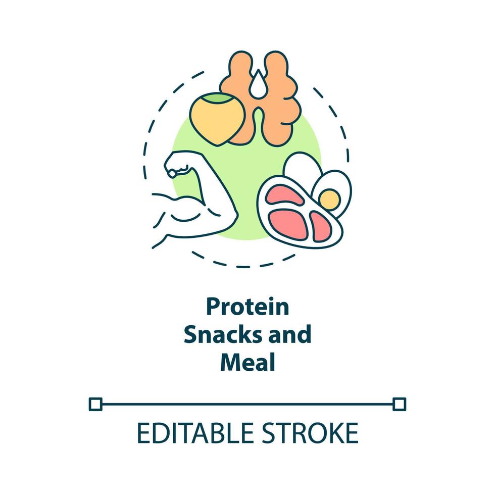 Protein snacks and meal concept icon. Healthy food for fitness abstract idea thin line illustration. Isolated outline drawing. Editable stroke. Roboto-Medium, Myriad Pro-Bold fonts used vector