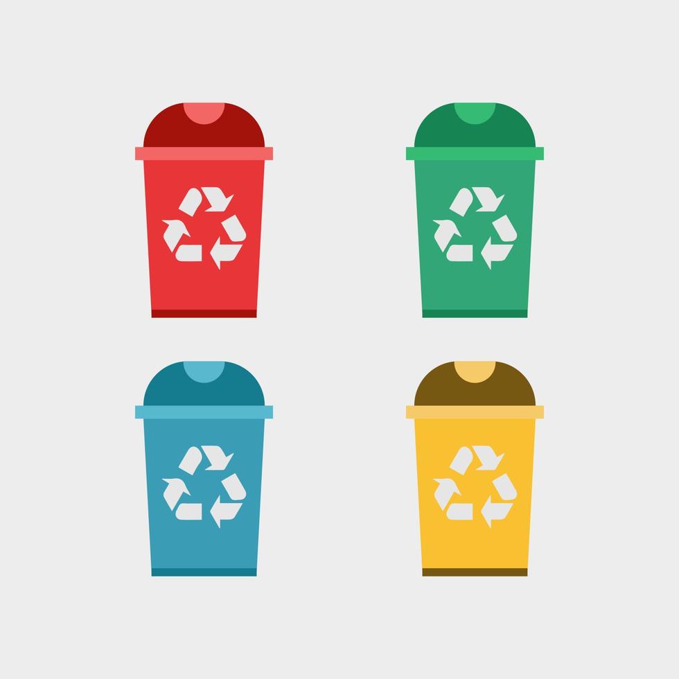 rubbish bin vector character. 4 icon colorful trash can