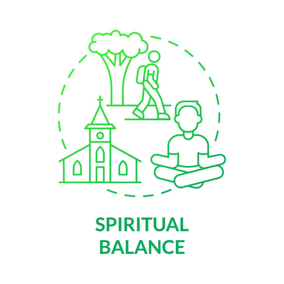 Spiritual balance green gradient concept icon. Keep mind clear and enjoy life abstract idea thin line illustration. Isolated outline drawing. Roboto-Medium, Myriad Pro-Bold fonts used vector