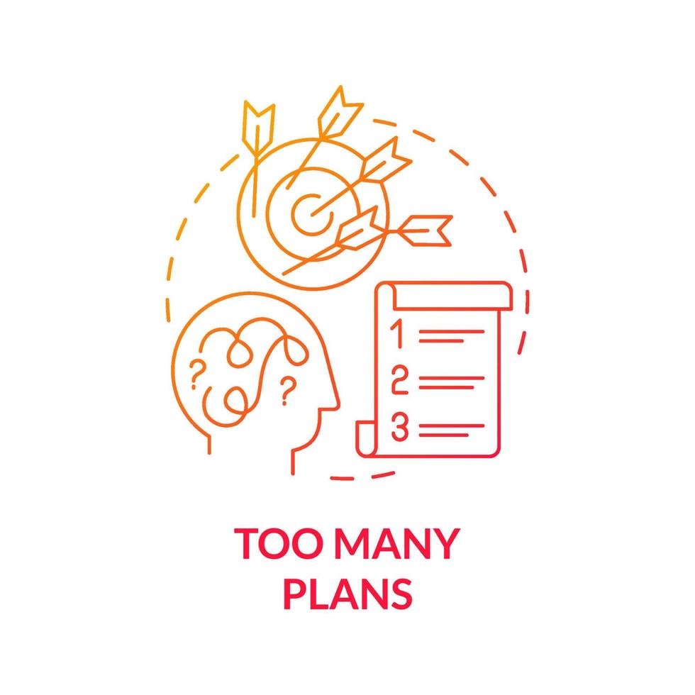 Too many plans red gradient concept icon. Imbalanced lifestyle and overloading abstract idea thin line illustration. Isolated outline drawing. Roboto-Medium, Myriad Pro-Bold fonts used vector