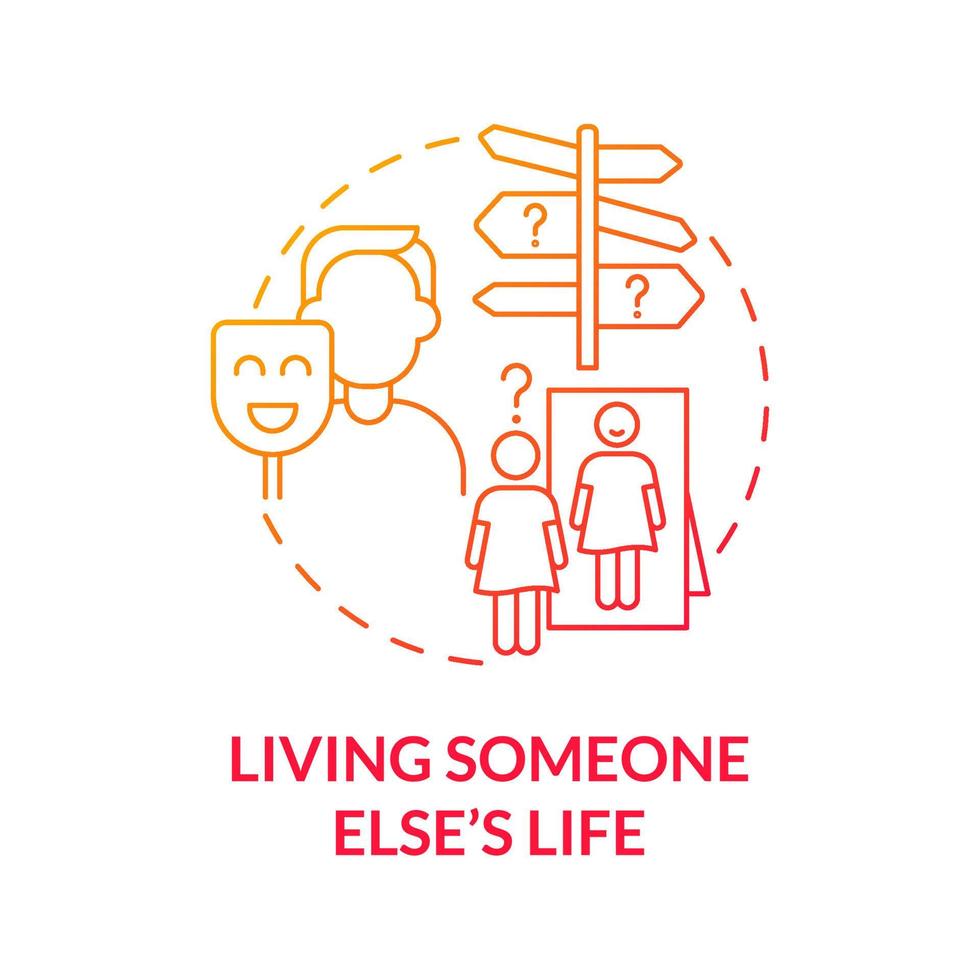 Living someone else life red gradient concept icon. Losing yourself of imbalanced lifestyle abstract idea thin line illustration. Isolated outline drawing. Roboto-Medium, Myriad Pro-Bold fonts used vector