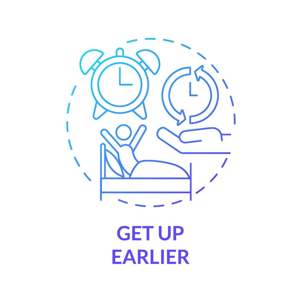 Get up earlier blue gradient concept icon. Wakeup early morning. Healthy lifestyle abstract idea thin line illustration. Isolated outline drawing. Roboto-Medium, Myriad Pro-Bold fonts used vector