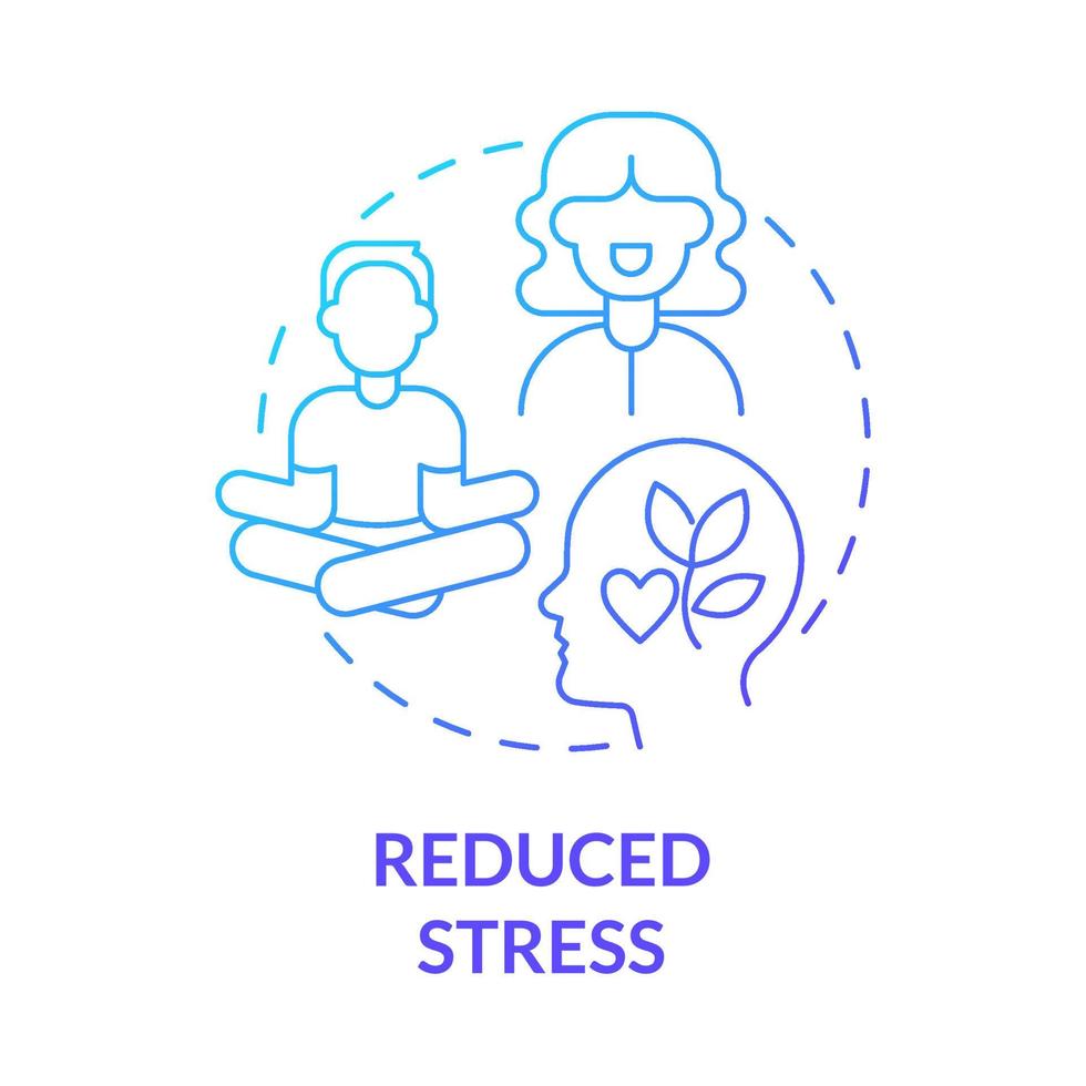 Reduce stress blue gradient concept icon. Mental exercises for wellbeing lifestyle abstract idea thin line illustration. Isolated outline drawing. Roboto-Medium, Myriad Pro-Bold fonts used vector