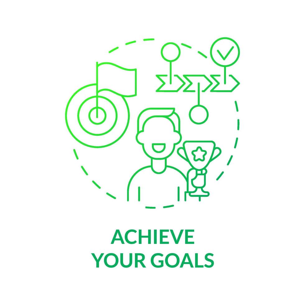 Achieve your goals green gradient concept icon. Motivation and development abstract idea thin line illustration. Isolated outline drawing. Roboto-Medium, Myriad Pro-Bold fonts used vector