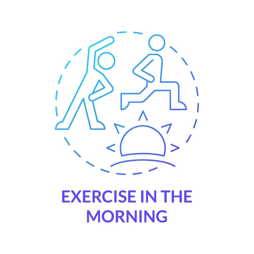Exercise in morning blue gradient concept icon. Fitness for healthy lifestyle abstract idea thin line illustration. Isolated outline drawing. Roboto-Medium, Myriad Pro-Bold fonts used vector
