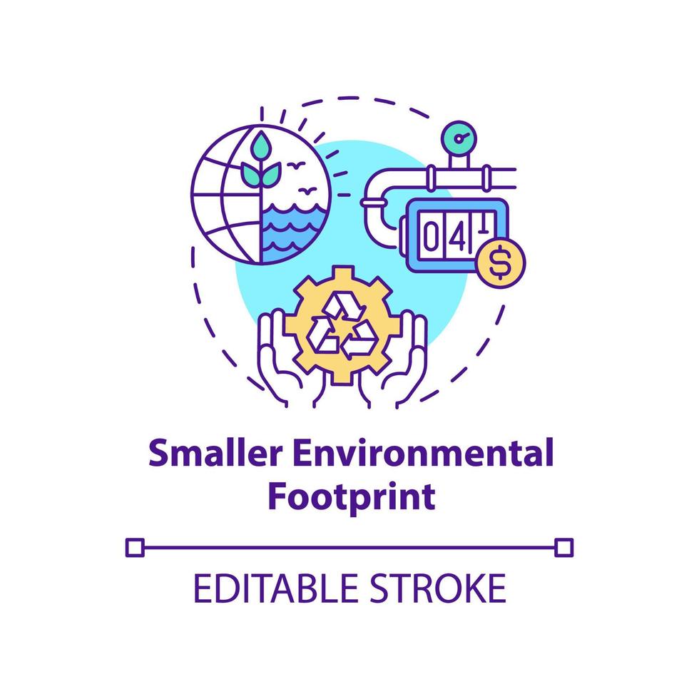 Smaller environmental footprint concept icon. Sustainable producing abstract idea thin line illustration. Isolated outline drawing. Editable stroke. Roboto-Medium, Myriad Pro-Bold fonts used vector