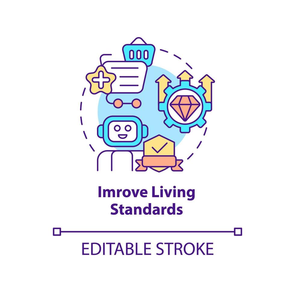 Improve living standards concept icon. Positive impact of automation abstract idea thin line illustration. Isolated outline drawing. Editable stroke. Roboto-Medium, Myriad Pro-Bold fonts used vector