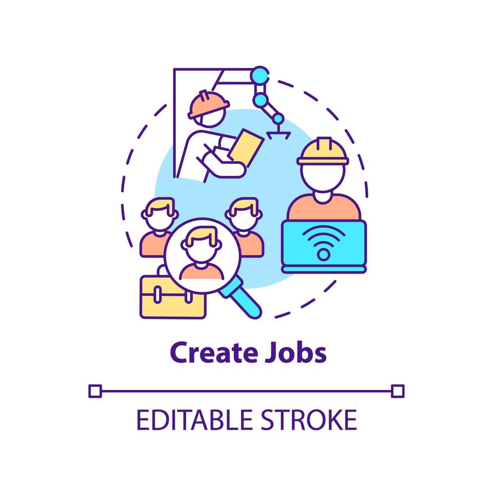 Create jobs concept icon. Workplace creation. Automation advantages abstract idea thin line illustration. Isolated outline drawing. Editable stroke. Roboto-Medium, Myriad Pro-Bold fonts used vector