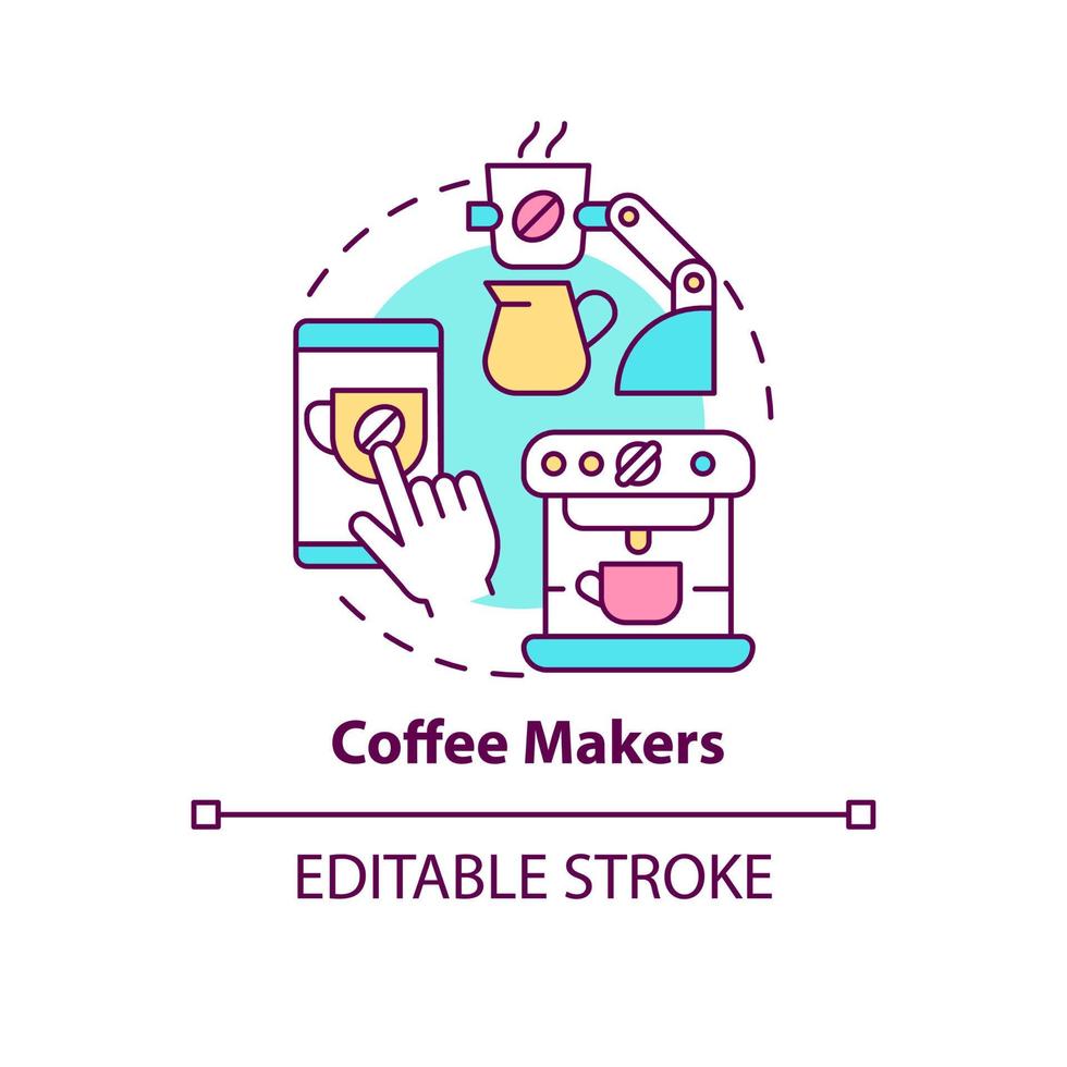 Coffee maker concept icon. Home automated devices. Daily automation abstract idea thin line illustration. Isolated outline drawing. Editable stroke. Roboto-Medium, Myriad Pro-Bold fonts used vector