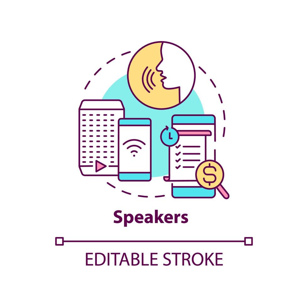 Speakers concept icon. App for voice control. Daily automation abstract idea thin line illustration. Isolated outline drawing. Editable stroke. Roboto-Medium, Myriad Pro-Bold fonts used vector