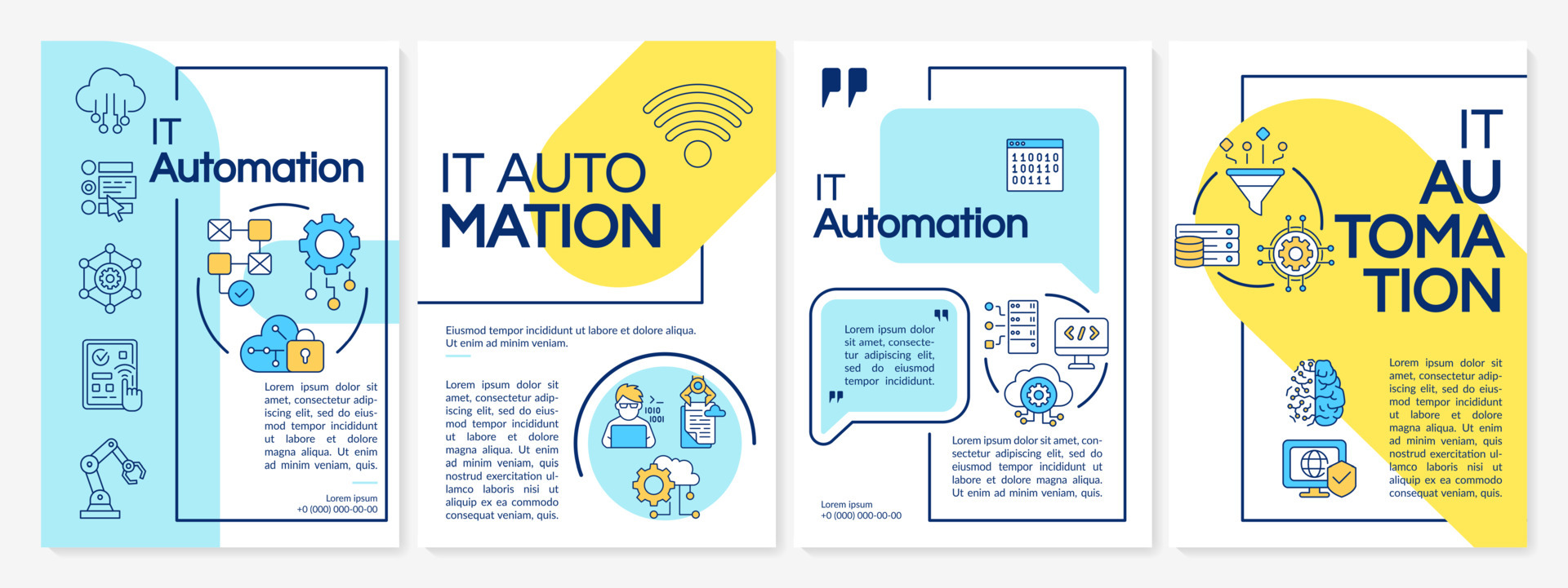 IT automation yellow, blue brochure template. Computer program. Booklet ...