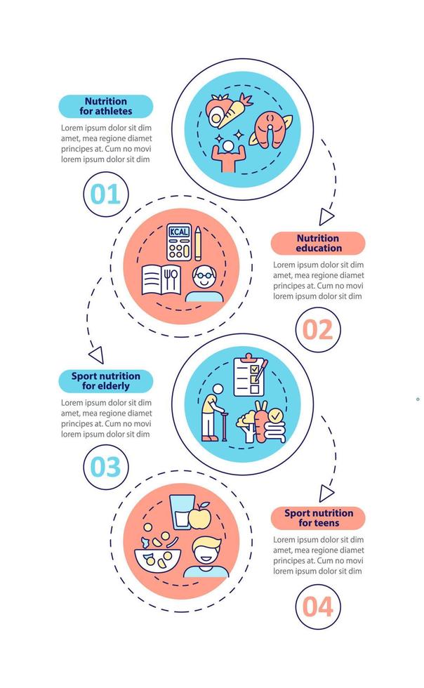 comer para hacer ejercicio y deporte plantilla infográfica vertical. visualización de datos con 4 pasos. gráfico de información de la línea de tiempo del proceso. diseño de flujo de trabajo con iconos de línea. innumerables fuentes pro-negrita y regulares utilizadas vector