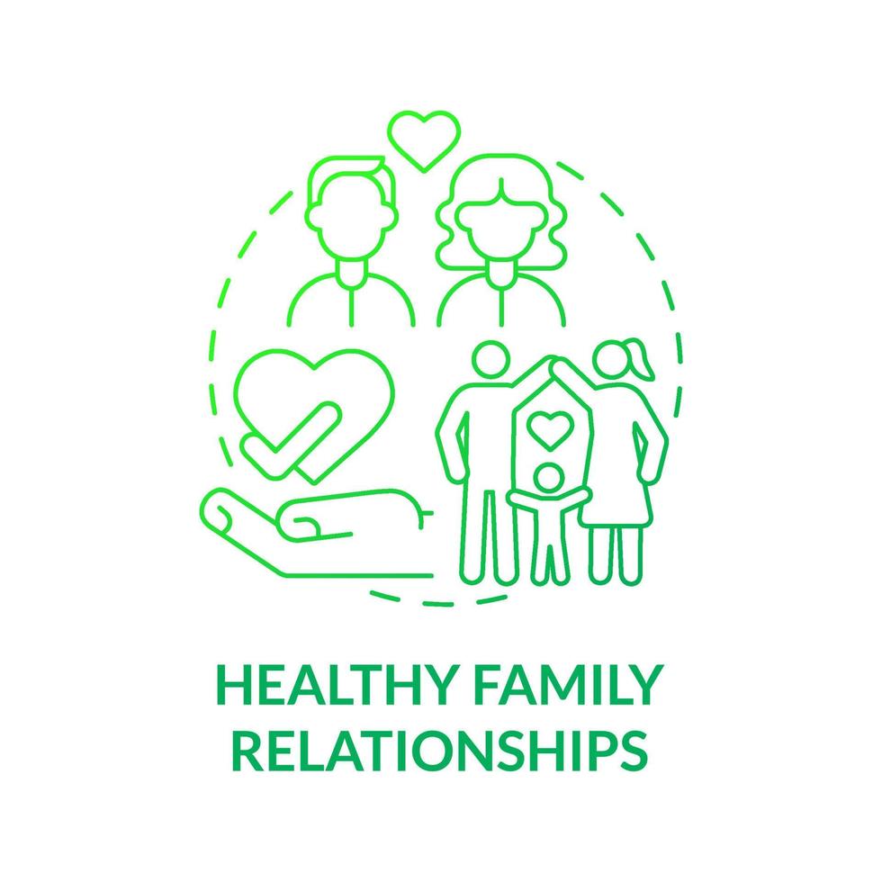 Healthy family relationship green gradient concept icon. Life balance abstract idea thin line illustration. Isolated outline drawing. Editable stroke. Roboto-Medium, Myriad Pro-Bold fonts used vector