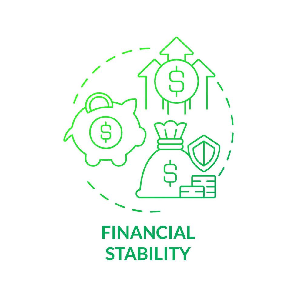 Financial stability green gradient concept icon. Savings for well balanced life abstract idea thin line illustration. Isolated outline drawing. Roboto-Medium, Myriad Pro-Bold fonts used vector