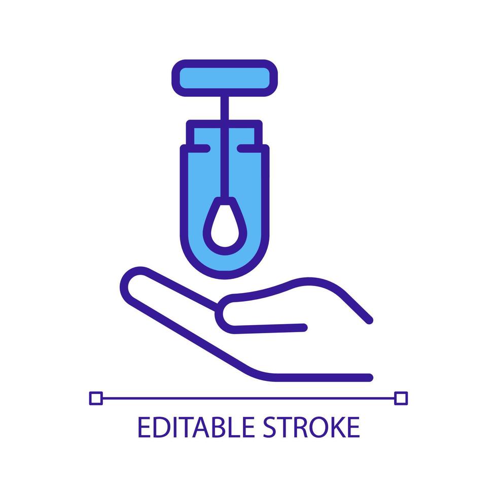 Covid swab test RGB color icon. Collecting patient saliva into tube. Nasal secretions sample. Coronavirus disease diagnosis. Isolated vector illustration. Simple filled line drawing. Editable stroke