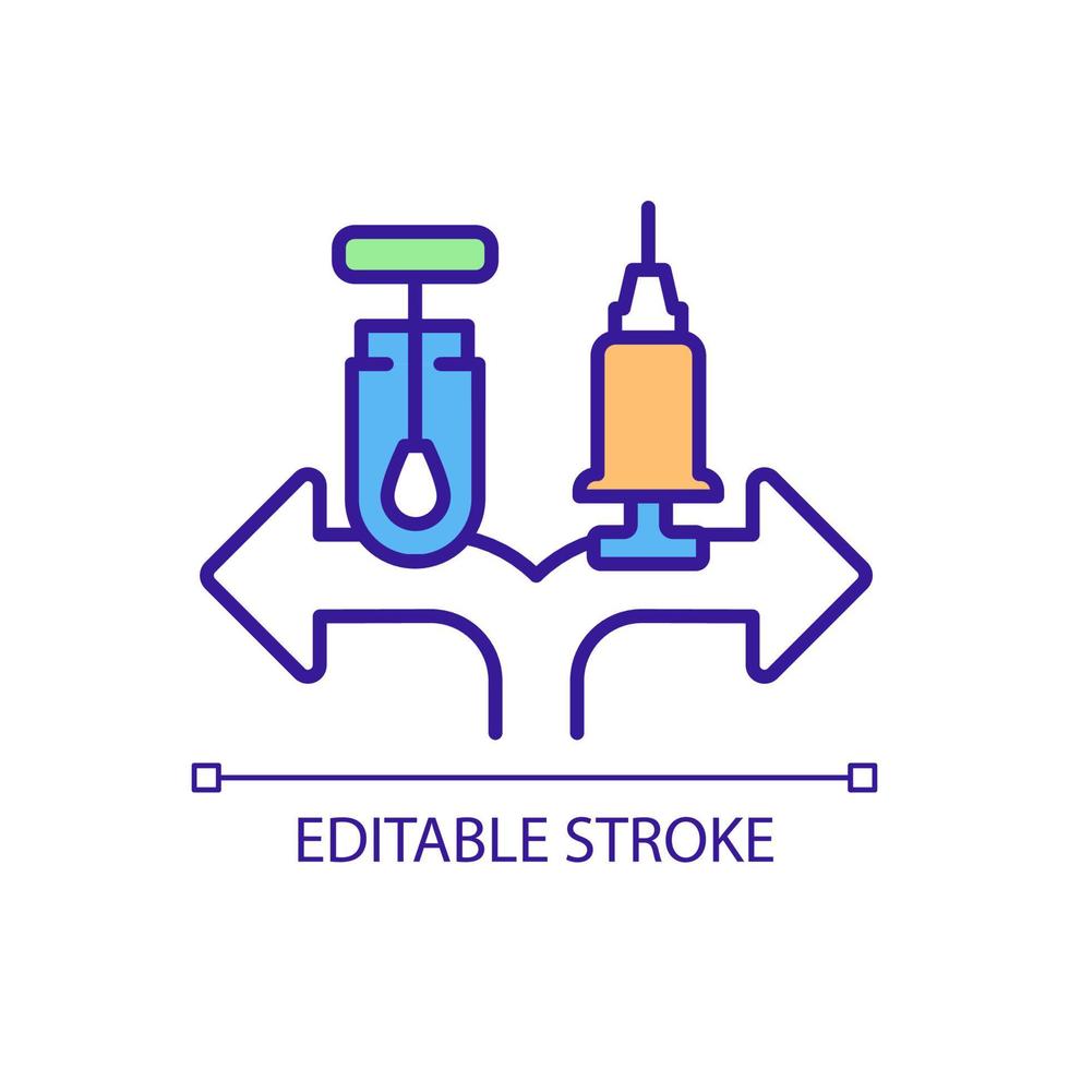 Providing vaccination proof and negative test RGB color icon. Imposing mandatory vaccines. Required covid testing. Isolated vector illustration. Simple filled line drawing. Editable stroke