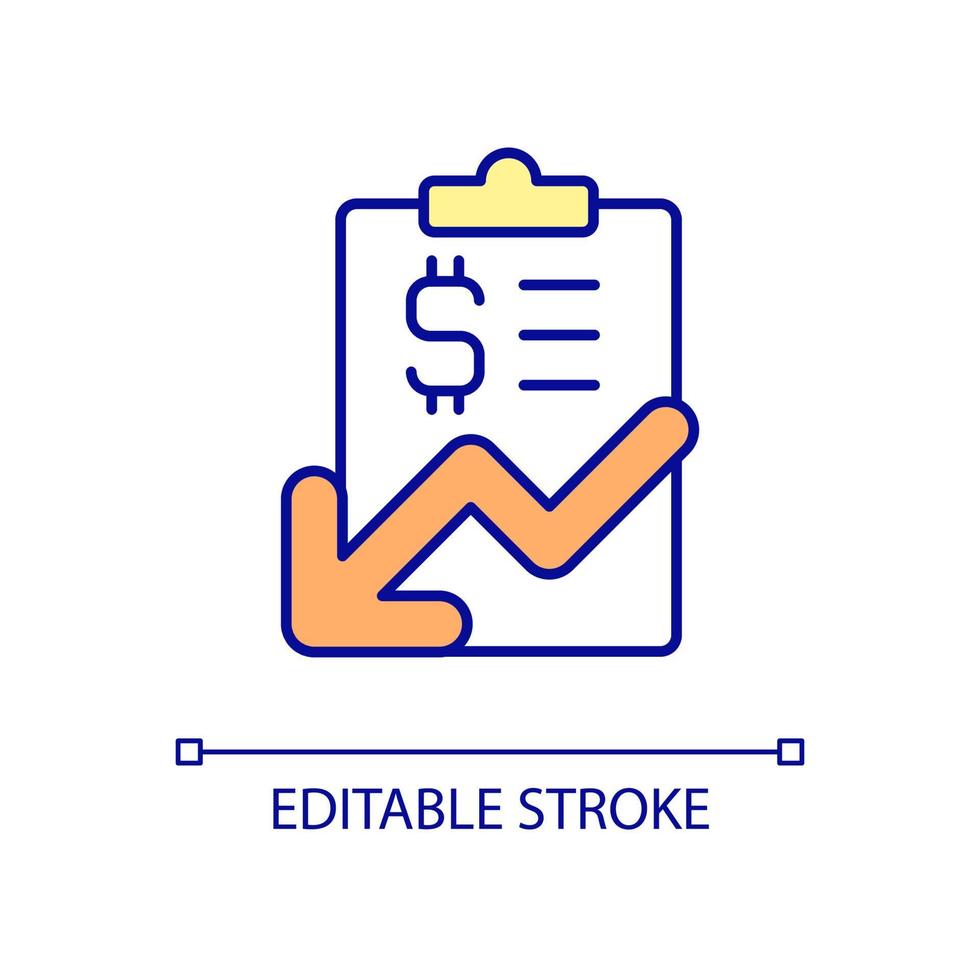 Price reduction RGB color icon. Cost deduction. Falling prices. Buy at