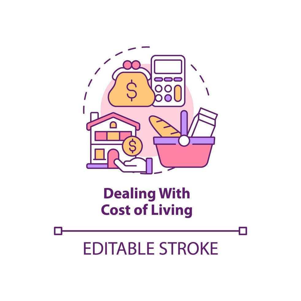Dealing with cost of living concept icon. Expats struggle abstract idea thin line illustration. Paying for housing. Budget for living abroad. Vector isolated outline color drawing. Editable stroke