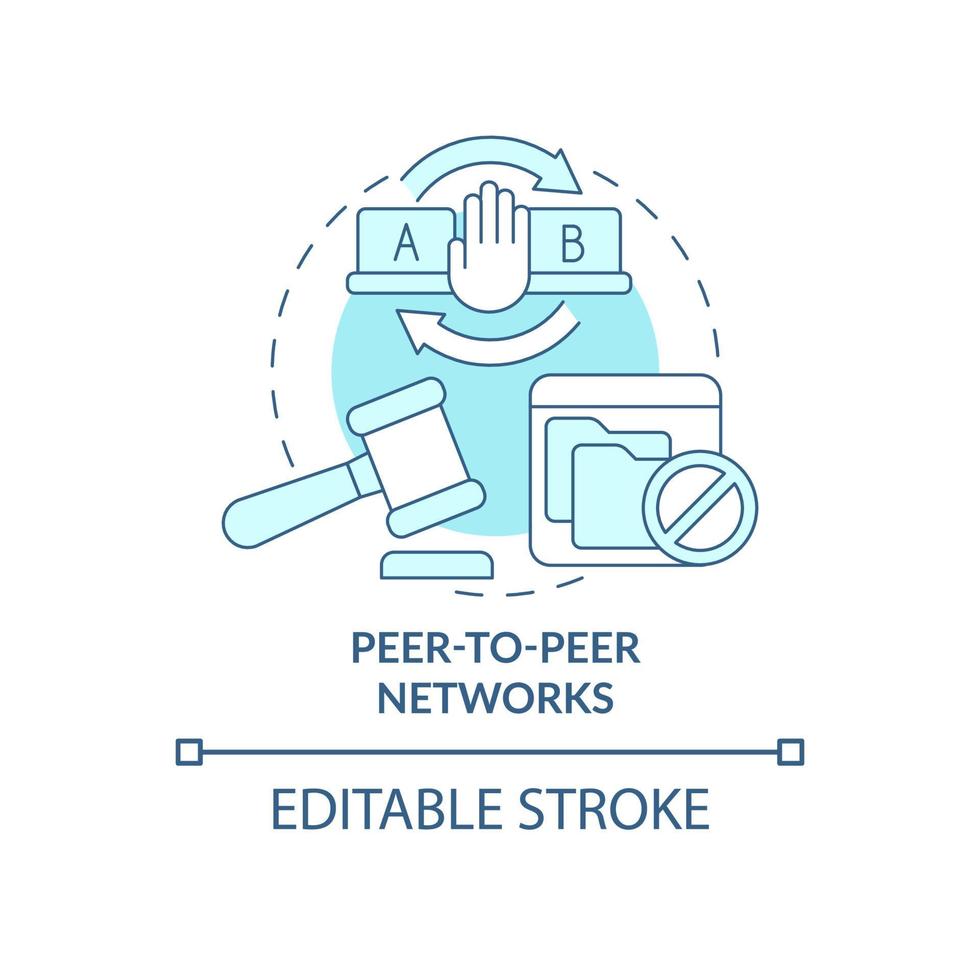 Peer-to-peer networks blue concept icon. Piracy source abstract idea thin line illustration. Sharing copyrighted works. Copyright infringement. Vector isolated outline color drawing. Editable stroke