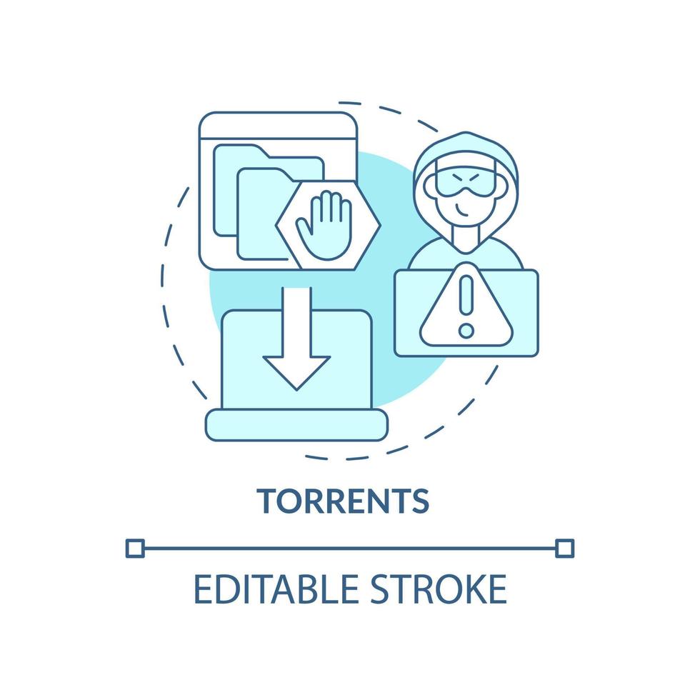 Torrents blue concept icon. Source of piracy abstract idea thin line illustration. Illegal music, software distribution. Illegally torrenting. Vector isolated outline color drawing. Editable stroke
