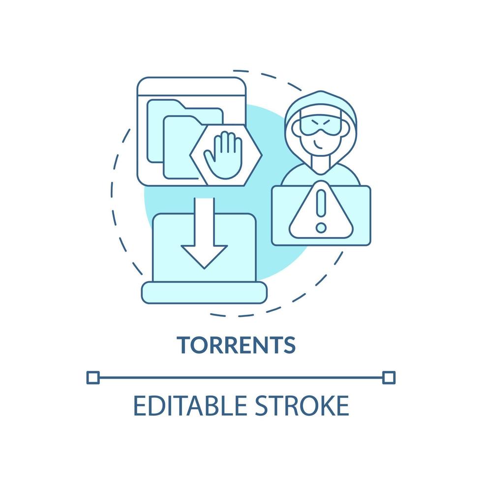 icono de concepto azul de torrents. fuente de piratería idea abstracta ilustración de línea delgada. música ilegal, distribución de software. Torrent ilegalmente. dibujo de color de contorno aislado vectorial. trazo editable vector