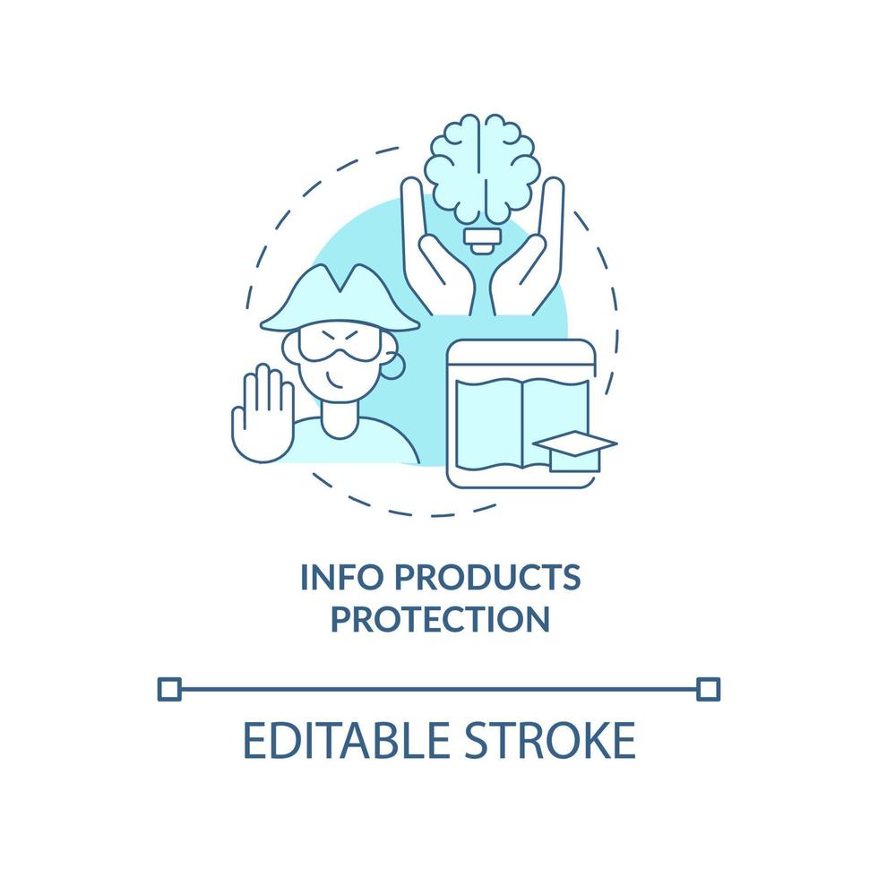 Info products protection blue concept icon. Content to protect from piracy abstract idea thin line illustration. Removing illegal copies. Vector isolated outline color drawing. Editable stroke